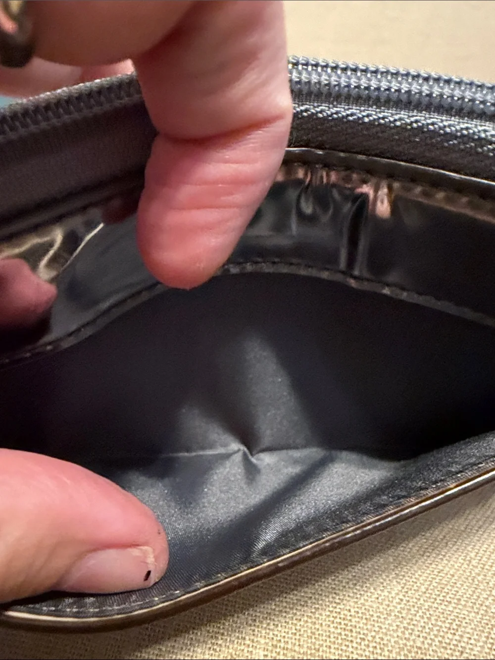 Coach Iridescent Metallic Wristlet in Silver-Blue Sheen